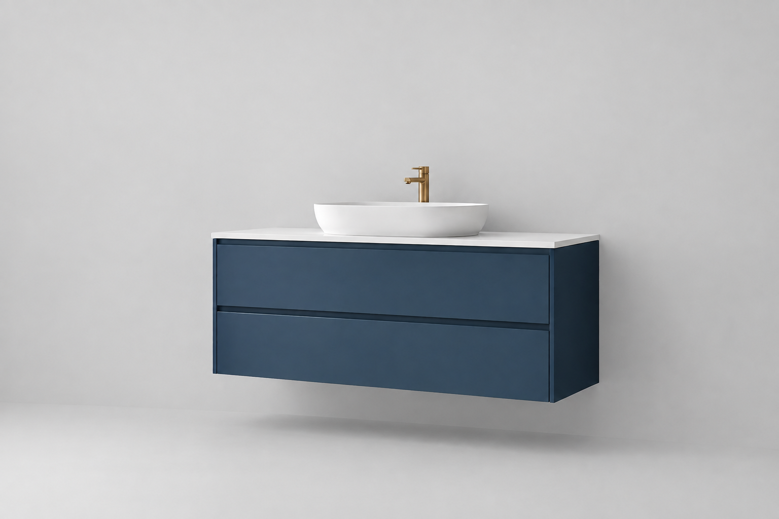 Illustrative blue bathroom vanity plain-background concept