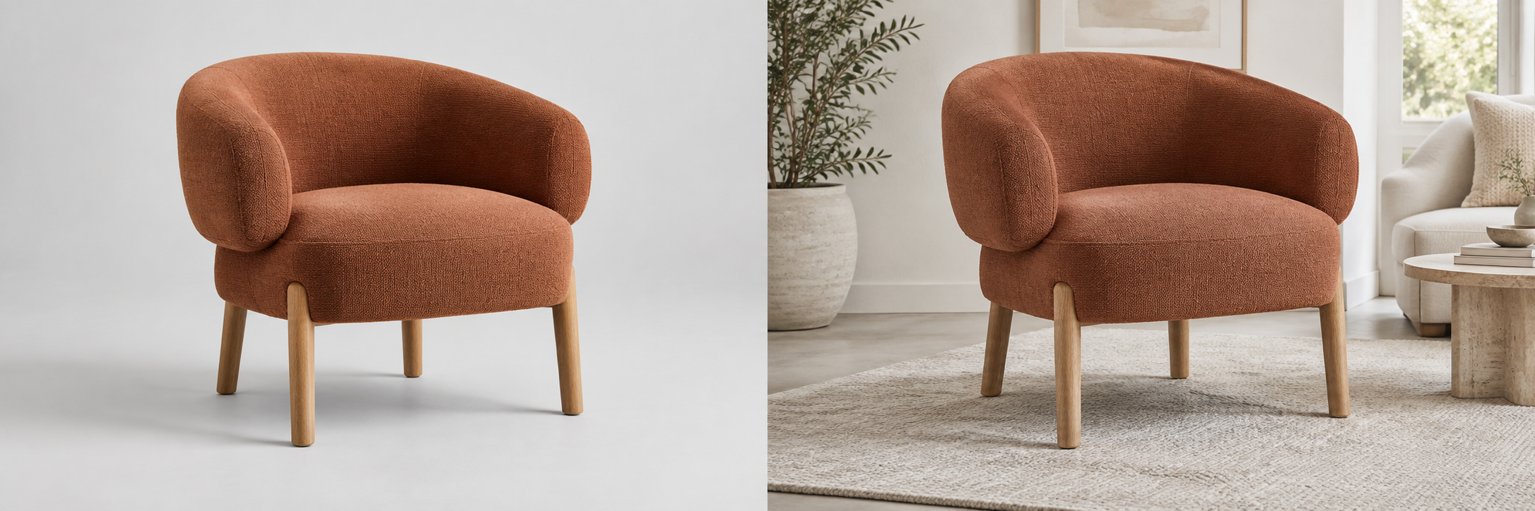 Illustrative terracotta accent chair lifestyle concept